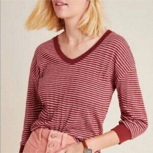 ANTHROPOLOGIE Hannah Striped V-Neck 3/4 Sleeve Top Sz XS